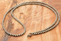 Navajo Pearls Necklace 36" long,  6mm Sterling Silver Beads